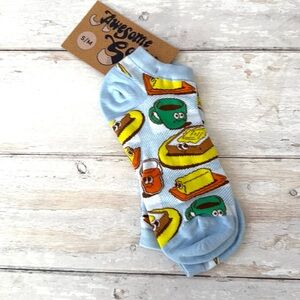 DFTBA Awesome Socks Club Blue Color Coffee Toasted Breakfast Print NEW Tags